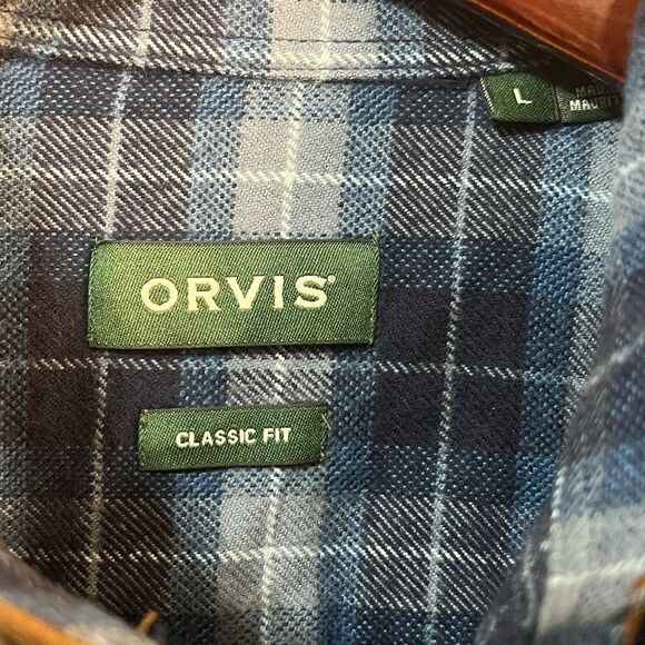 Orvis Classic Fit Men's Flannel Shirt Large Cotton Button Chest Pockets Blue - Picture 2 of 11
